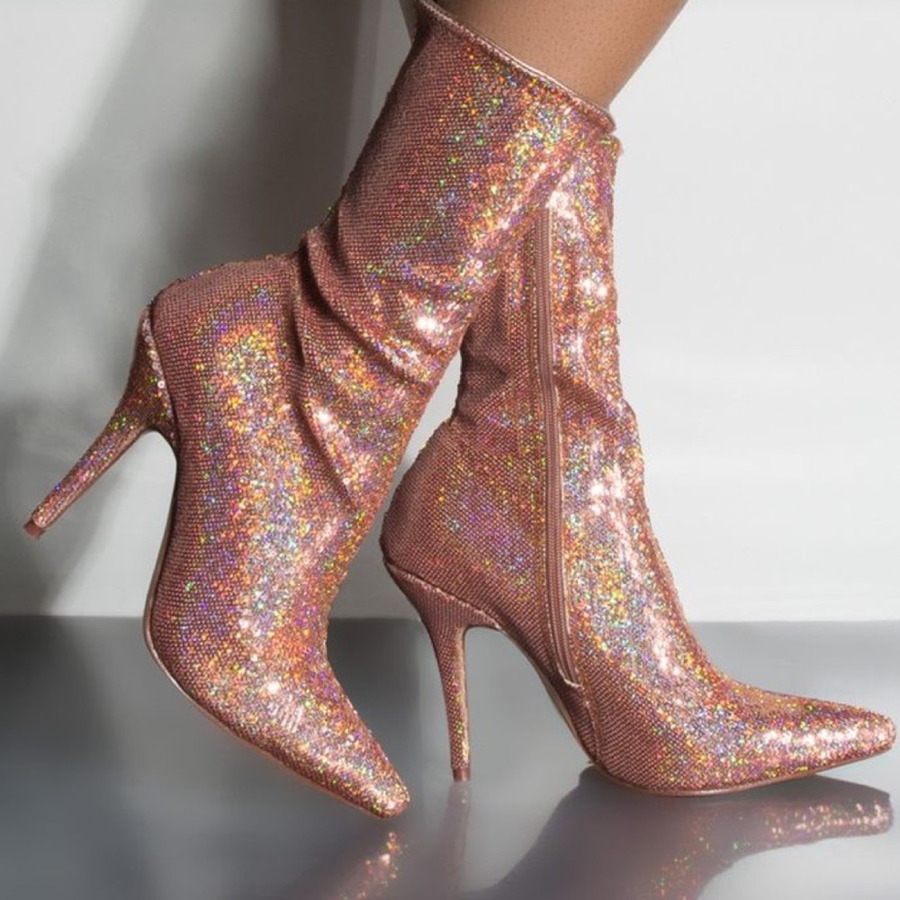 NWT Pink Sequin Heeled Booties 💖